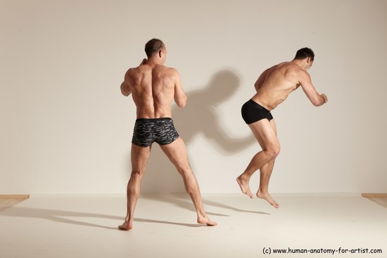 Underwear Fighting Man - Man White Moving poses Muscular Short Brown Dynamic poses Academic