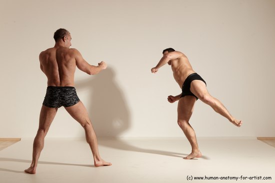 Underwear Fighting Man - Man White Moving poses Muscular Short Brown Dynamic poses Academic