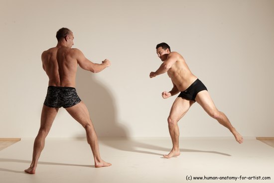 Underwear Fighting Man - Man White Moving poses Muscular Short Brown Dynamic poses Academic