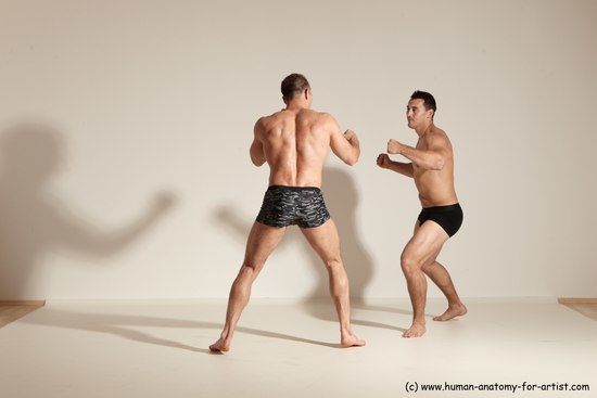 Underwear Fighting Man - Man White Moving poses Muscular Short Brown Dynamic poses Academic