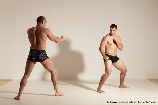 Underwear Fighting Man - Man White Moving poses Muscular Short Brown Dynamic poses Academic