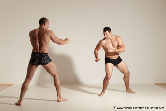 Underwear Fighting Man - Man White Moving poses Muscular Short Brown Dynamic poses Academic