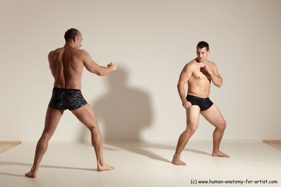 Underwear Fighting Man - Man White Moving poses Muscular Short Brown Dynamic poses Academic