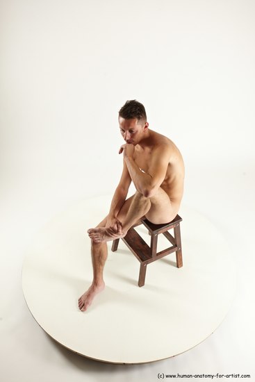 Nude Man White Sitting poses - simple Slim Short Brown Sitting poses - ALL Multi angles poses Realistic