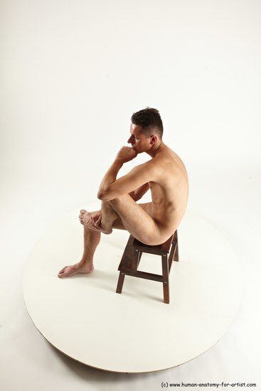 Nude Man White Sitting poses - simple Slim Short Brown Sitting poses - ALL Multi angles poses Realistic