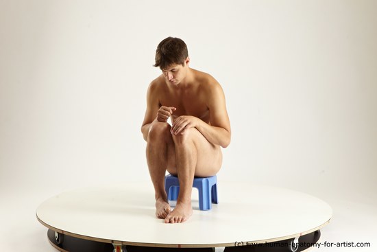 Nude Man White Sitting poses - simple Slim Short Brown Sitting poses - ALL Multi angles poses Realistic