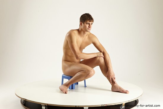 Nude Man White Sitting poses - simple Slim Short Brown Sitting poses - ALL Multi angles poses Realistic