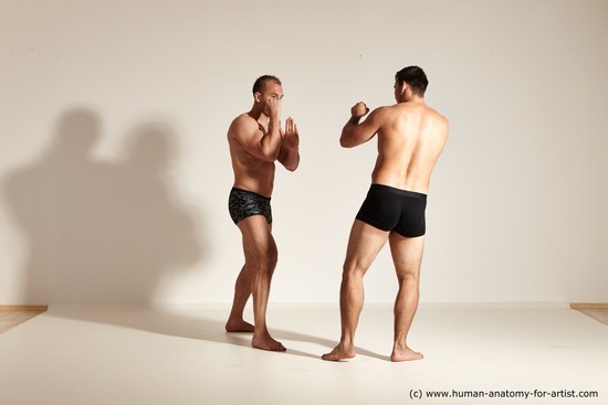 Underwear Fighting Man - Man White Moving poses Muscular Short Brown Dynamic poses Academic