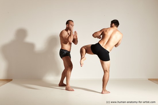 Underwear Fighting Man - Man White Moving poses Muscular Short Brown Dynamic poses Academic