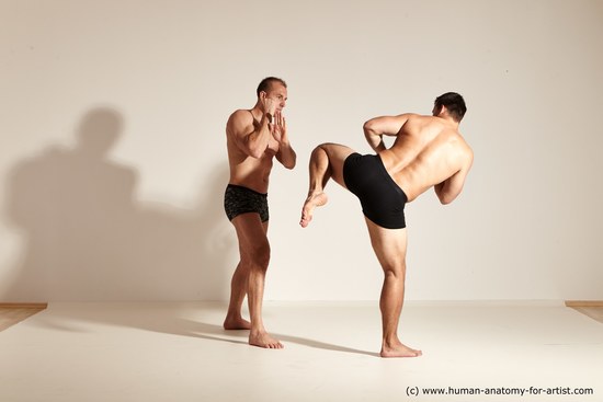 Underwear Fighting Man - Man White Moving poses Muscular Short Brown Dynamic poses Academic