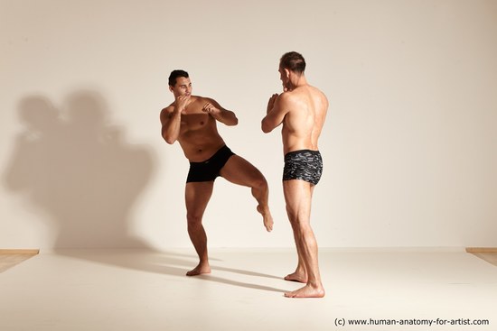 Underwear Fighting Man - Man White Moving poses Muscular Short Brown Dynamic poses Academic