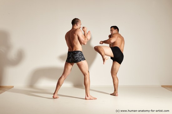 Underwear Fighting Man - Man White Moving poses Muscular Short Brown Dynamic poses Academic