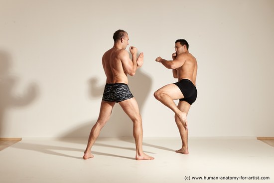 Underwear Fighting Man - Man White Moving poses Muscular Short Brown Dynamic poses Academic