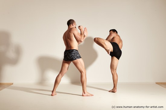 Underwear Fighting Man - Man White Moving poses Muscular Short Brown Dynamic poses Academic