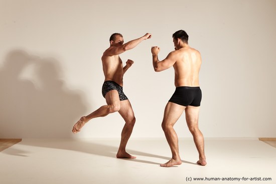 Underwear Fighting Man - Man White Moving poses Muscular Short Brown Dynamic poses Academic