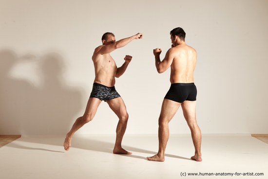 Underwear Fighting Man - Man White Moving poses Muscular Short Brown Dynamic poses Academic