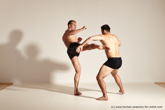 Underwear Fighting Man - Man White Moving poses Muscular Short Brown Dynamic poses Academic