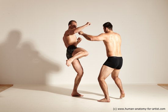 Underwear Fighting Man - Man White Moving poses Muscular Short Brown Dynamic poses Academic