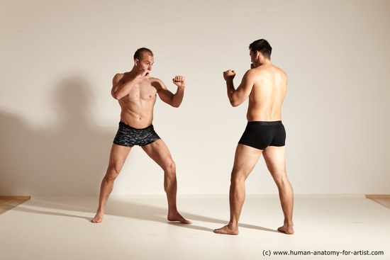 Underwear Fighting Man - Man White Moving poses Muscular Short Brown Dynamic poses Academic