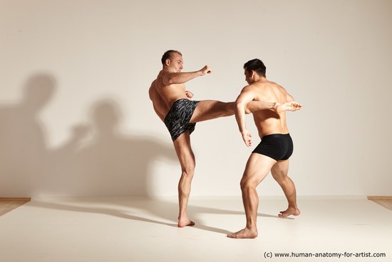 Underwear Fighting Man - Man White Moving poses Muscular Short Brown Dynamic poses Academic