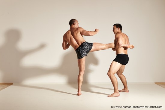 Underwear Fighting Man - Man White Moving poses Muscular Short Brown Dynamic poses Academic