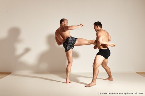 Underwear Fighting Man - Man White Moving poses Muscular Short Brown Dynamic poses Academic