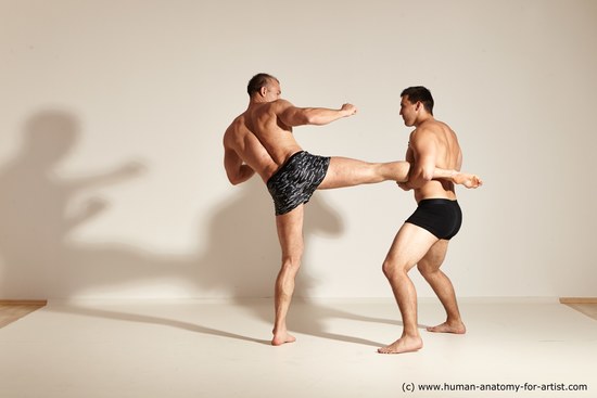 Underwear Fighting Man - Man White Moving poses Muscular Short Brown Dynamic poses Academic