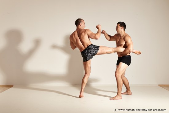 Underwear Fighting Man - Man White Moving poses Muscular Short Brown Dynamic poses Academic