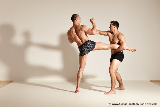 Underwear Fighting Man - Man White Moving poses Muscular Short Brown Dynamic poses Academic