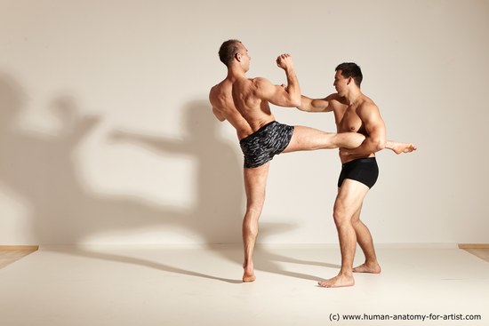 Underwear Fighting Man - Man White Moving poses Muscular Short Brown Dynamic poses Academic