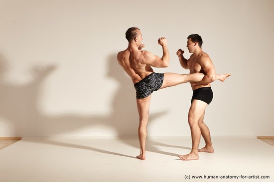 Underwear Fighting Man - Man White Moving poses Muscular Short Brown Dynamic poses Academic