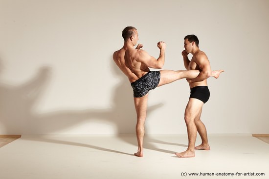 Underwear Fighting Man - Man White Moving poses Muscular Short Brown Dynamic poses Academic