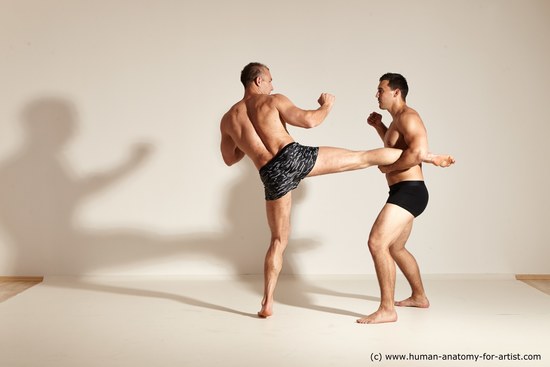 Underwear Fighting Man - Man White Moving poses Muscular Short Brown Dynamic poses Academic