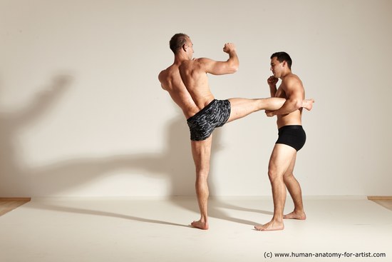 Underwear Fighting Man - Man White Moving poses Muscular Short Brown Dynamic poses Academic