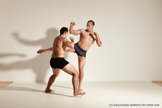 Underwear Fighting Man - Man White Moving poses Muscular Short Brown Dynamic poses Academic