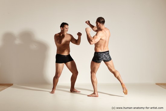 Underwear Fighting Man - Man White Moving poses Muscular Short Brown Dynamic poses Academic