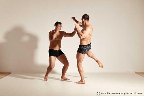 Underwear Fighting Man - Man White Moving poses Muscular Short Brown Dynamic poses Academic