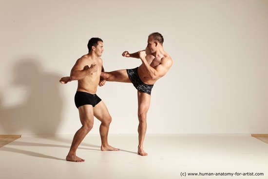 Underwear Fighting Man - Man White Moving poses Muscular Short Brown Dynamic poses Academic