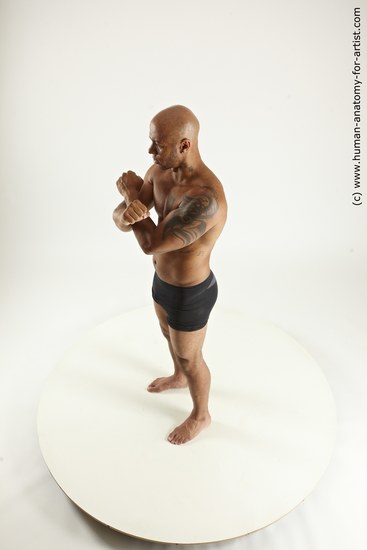 Underwear Man Black Standing poses - ALL Muscular Bald Standing poses - simple Multi angles poses Academic