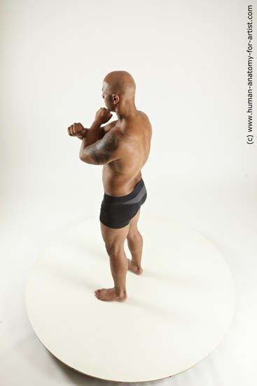 Underwear Man Black Standing poses - ALL Muscular Bald Standing poses - simple Multi angles poses Academic
