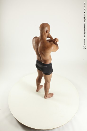 Underwear Man Black Standing poses - ALL Muscular Bald Standing poses - simple Multi angles poses Academic