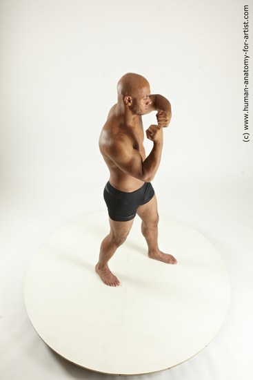 Underwear Man Black Standing poses - ALL Muscular Bald Standing poses - simple Multi angles poses Academic