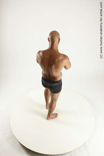 Underwear Man Black Standing poses - ALL Muscular Bald Standing poses - simple Multi angles poses Academic