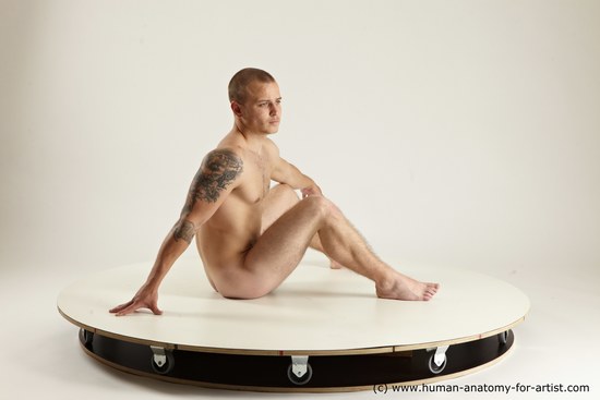 Nude Man White Sitting poses - simple Muscular Bald Sitting poses - ALL Multi angles poses Realistic