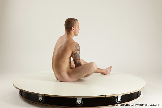 Nude Man White Sitting poses - simple Muscular Bald Sitting poses - ALL Multi angles poses Realistic