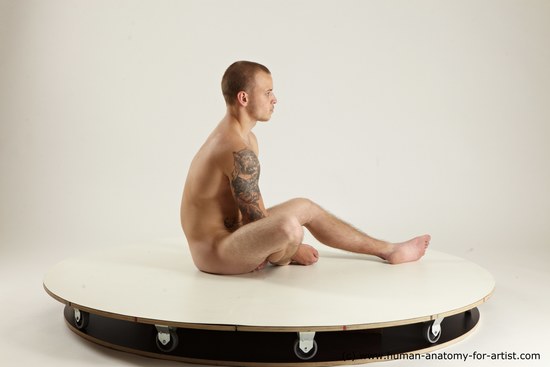 Nude Man White Sitting poses - simple Muscular Bald Sitting poses - ALL Multi angles poses Realistic