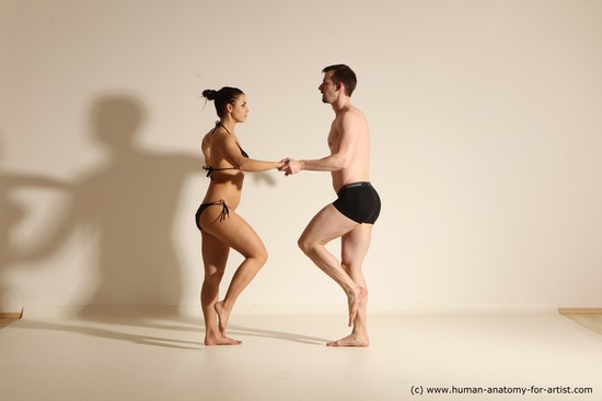 Underwear Woman - Man White Average Short Brown Dancing Dynamic poses Academic