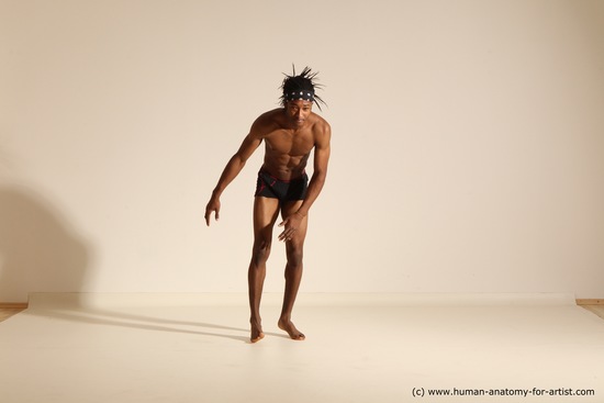 Underwear Man Black Athletic Black Dancing Dreadlocks Dynamic poses Academic