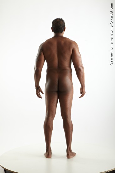 Nude Man Black Standing poses - ALL Muscular Short Black Standing poses - simple Realistic