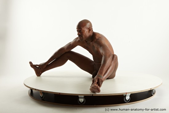 Nude Man Black Sitting poses - simple Slim Bald Sitting poses - ALL Realistic